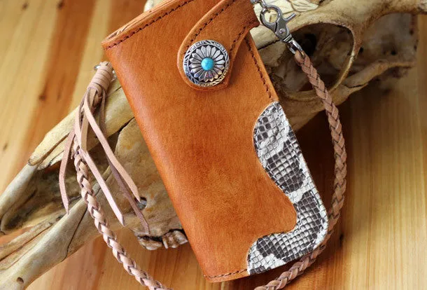 Handmade biker wallet leather vintage brown biker wallet chian Long wallet clutch purse for men
