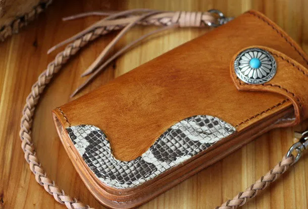 Handmade biker wallet leather vintage brown biker wallet chian Long wallet clutch purse for men