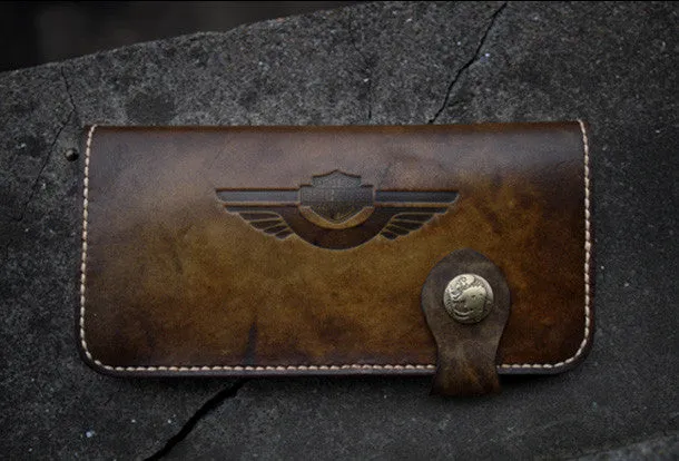Handmade biker wallet leather vintage tan motorcycle leather long wallet for men