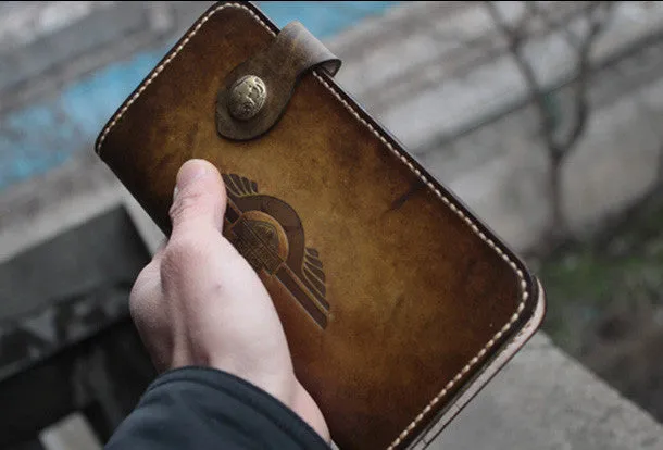 Handmade biker wallet leather vintage tan motorcycle leather long wallet for men