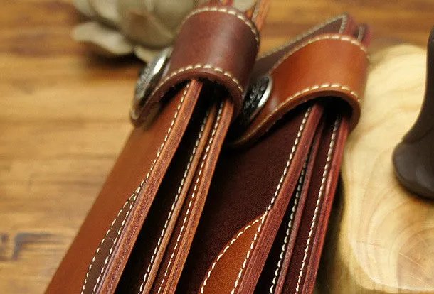 Handmade biker wallet leather with chain brown red brown Long wallet purse for men