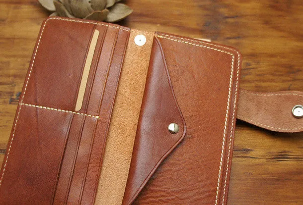 Handmade biker wallet leather with chain brown red brown Long wallet purse for men