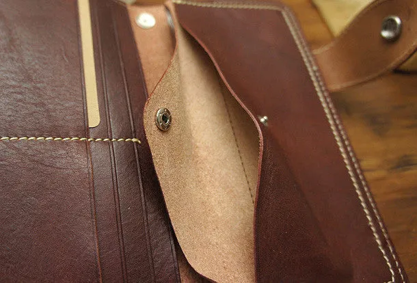 Handmade biker wallet leather with chain brown red brown Long wallet purse for men