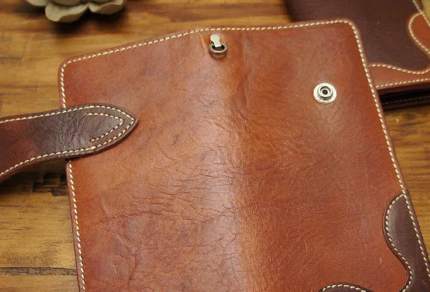 Handmade biker wallet leather with chain brown red brown Long wallet purse for men