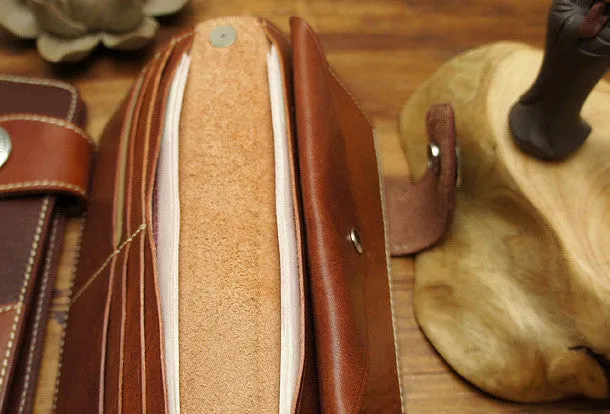 Handmade biker wallet leather with chain brown red brown Long wallet purse for men
