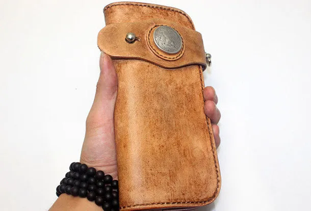 Handmade biker wallet vintage men biker wallet bifold leather Long wallet purse clutch for men