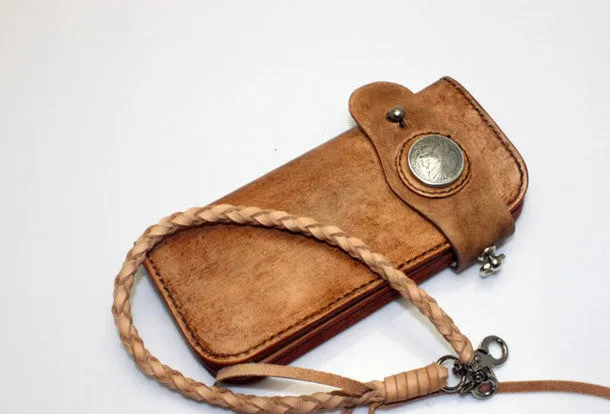 Handmade biker wallet vintage men biker wallet bifold leather Long wallet purse clutch for men
