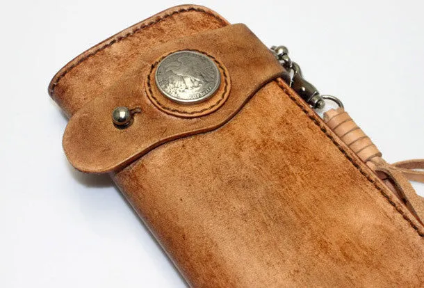 Handmade biker wallet vintage men biker wallet bifold leather Long wallet purse clutch for men