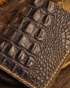 Handmade billfold leather wallet crocodile style leather billfold wallet for men women