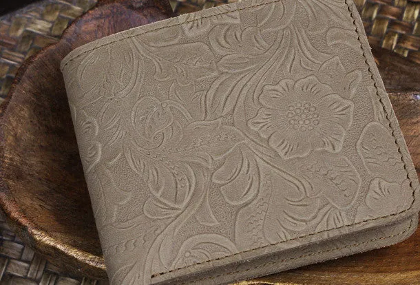 Handmade billfold leather wallet flowral leather billfold wallet for men women
