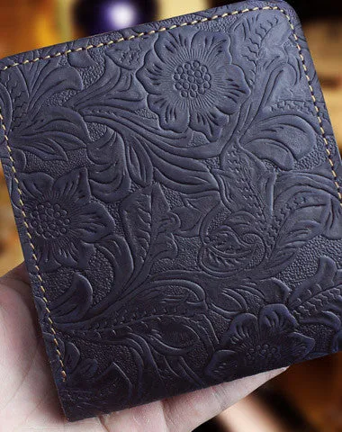 Handmade billfold leather wallet flowral leather billfold wallet for men women
