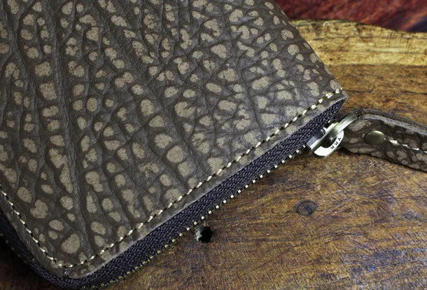 Handmade billfold leather wallet flowral leather Zipper wallet for men women