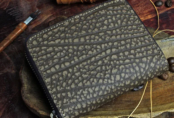 Handmade billfold leather wallet flowral leather Zipper wallet for men women