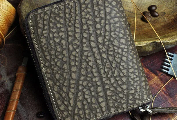 Handmade billfold leather wallet flowral leather Zipper wallet for men women