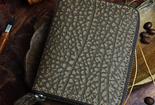 Handmade billfold leather wallet flowral leather Zipper wallet for men women