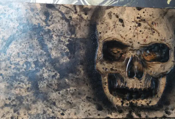 Handmade billfold leather wallet men skull tooled carved billfold wallet for him