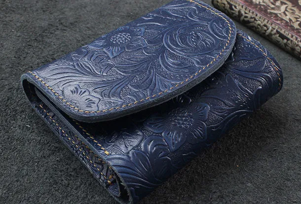 Handmade billfold trifold leather wallet flowral leather billfold wallet for men women