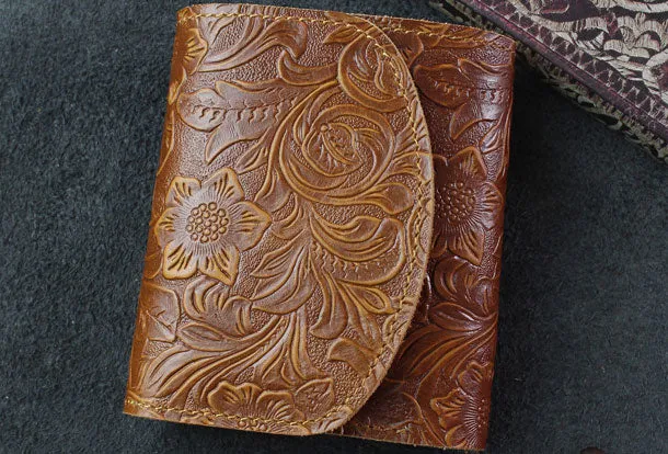 Handmade billfold trifold leather wallet flowral leather billfold wallet for men women