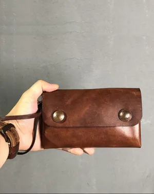 Handmade Black Leather Mens Long Wallet Tan Wristlet Wallet Brown Clutch Biker Chain Wallet Men
