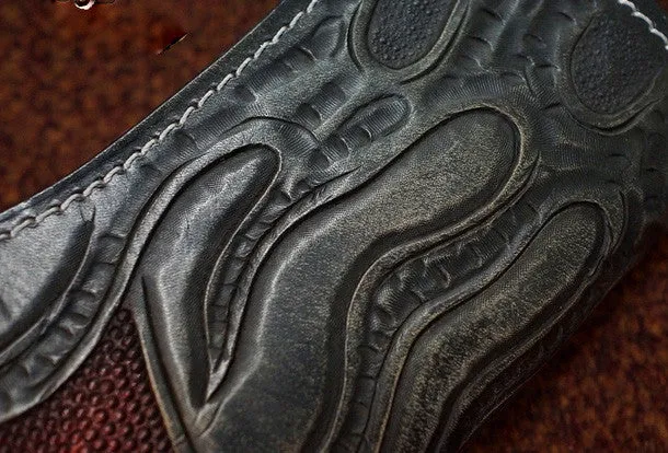 Handmade black leather punk skull carved biker chain wallet Long wallet clutch for men