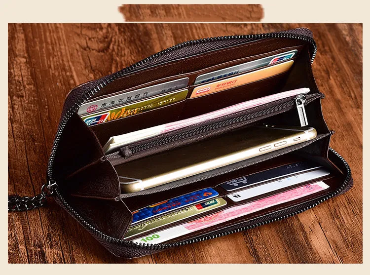 Handmade Brown Leather Wristlet Wallet Womens Floral Zip Around Wallets Flowers Ladies Zipper Clutch Wallet for Women