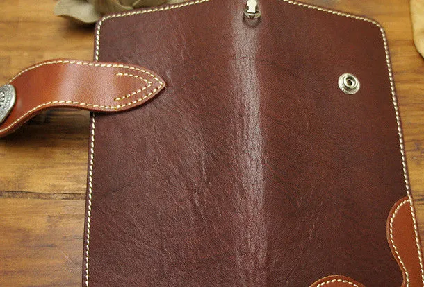 Handmade coffee brown biker wallet snake skin leather with chain Long wallet purse for men