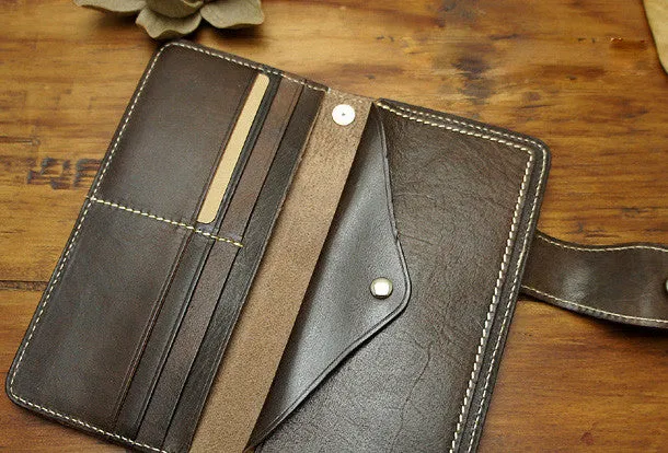 Handmade coffee brown biker wallet snake skin leather with chain Long wallet purse for men