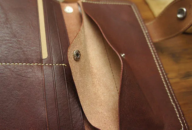 Handmade coffee brown biker wallet snake skin leather with chain Long wallet purse for men