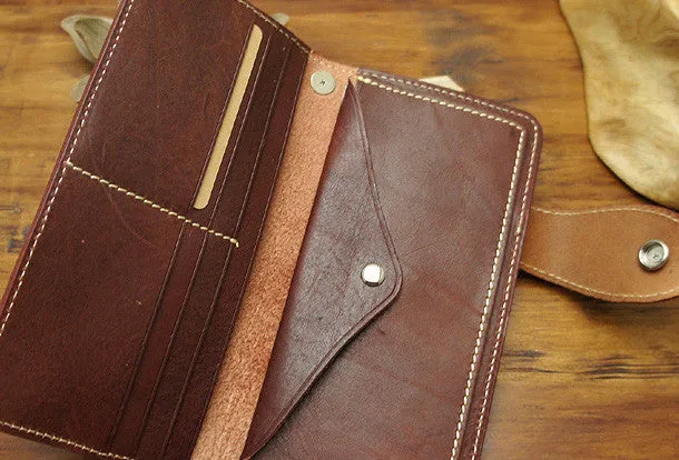 Handmade coffee brown biker wallet snake skin leather with chain Long wallet purse for men