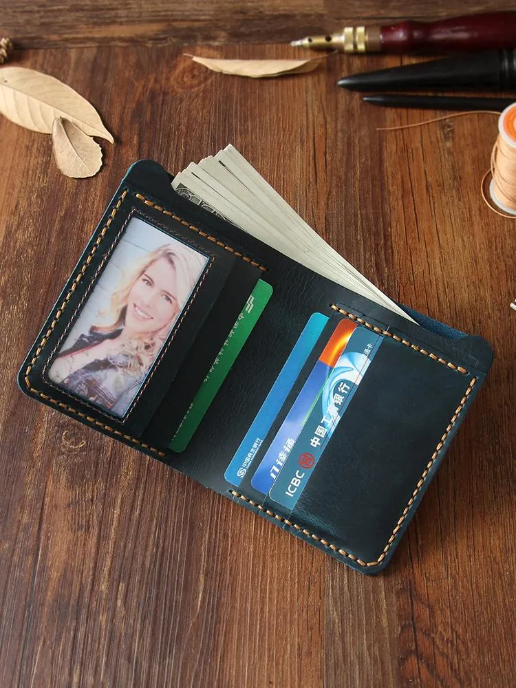 Handmade Coffee Leather Mens Billfold Wallet Personalize Coffee Bifold Small Wallets for Men