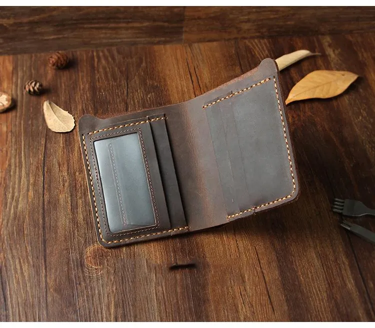Handmade Coffee Leather Mens Billfold Wallet Personalize Coffee Bifold Small Wallets for Men