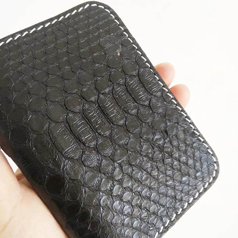 Handmade Cool Mens Snake Skin Small Wallet Slim billfold Wallets Black Card Wallet For Men