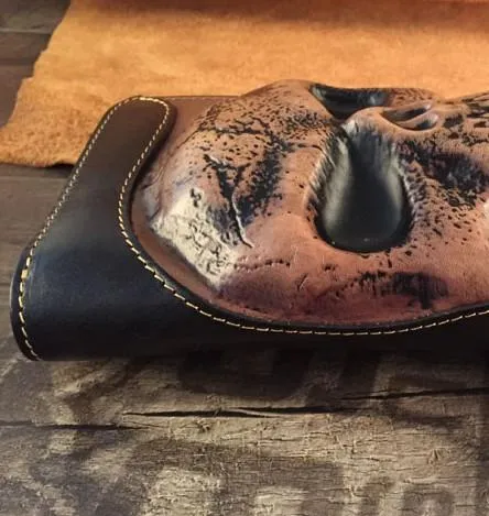 Handmade Genuine Leather Mens Clutch Cool Long Wallet Skull Zipper Clutch Wristlet Wallet for Men