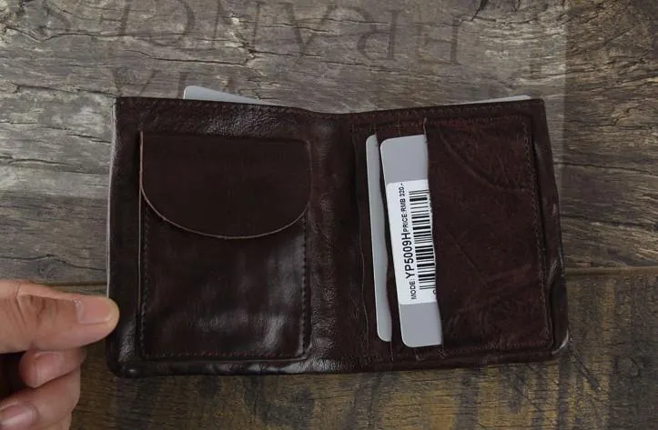Handmade Genuine Leather Mens Cool Slim Leather Billfod Wallet Men billfold Wallets Bifold for Men