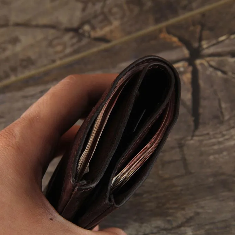 Handmade Genuine Leather Mens Cool Slim Leather Billfod Wallet Men billfold Wallets Bifold for Men