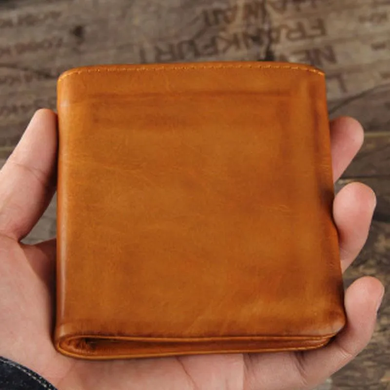 Handmade Genuine Leather Mens Cool Slim Leather Billfod Wallet Men billfold Wallets Bifold for Men