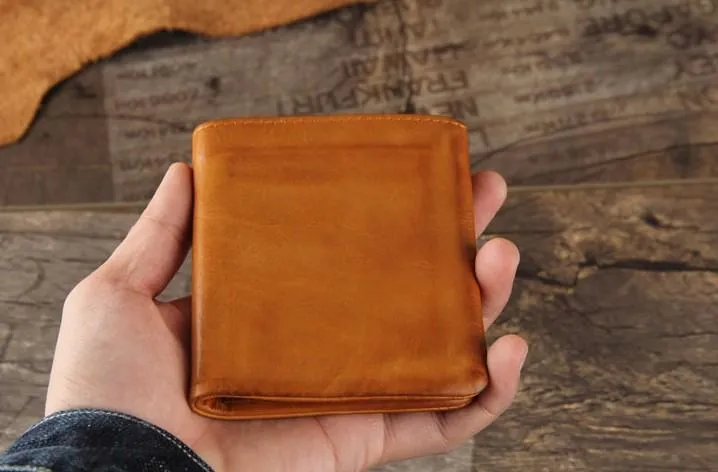Handmade Genuine Leather Mens Cool Slim Leather Billfod Wallet Men billfold Wallets Bifold for Men