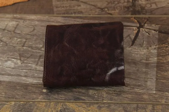 Handmade Genuine Leather Mens Cool Slim Leather Billfod Wallet Men billfold Wallets Bifold for Men