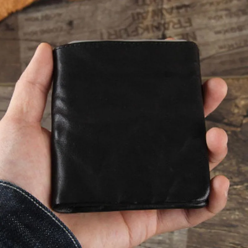 Handmade Genuine Leather Mens Cool Slim Leather Billfod Wallet Men billfold Wallets Bifold for Men