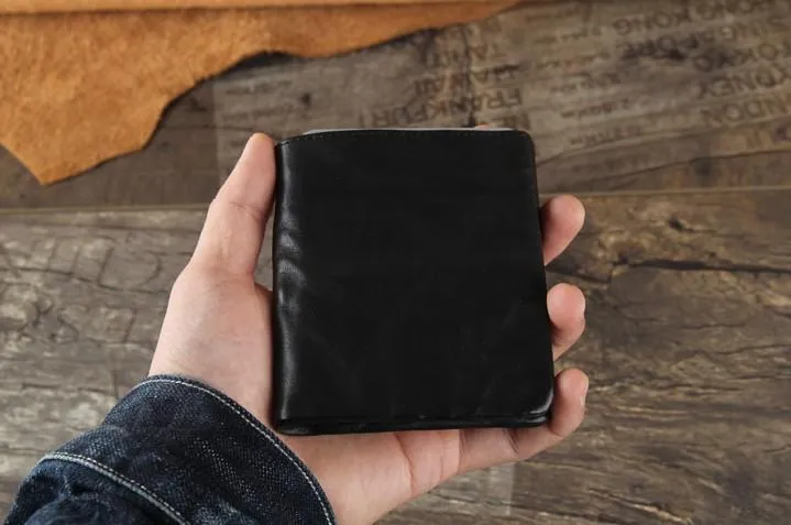 Handmade Genuine Leather Mens Cool Slim Leather Billfod Wallet Men billfold Wallets Bifold for Men