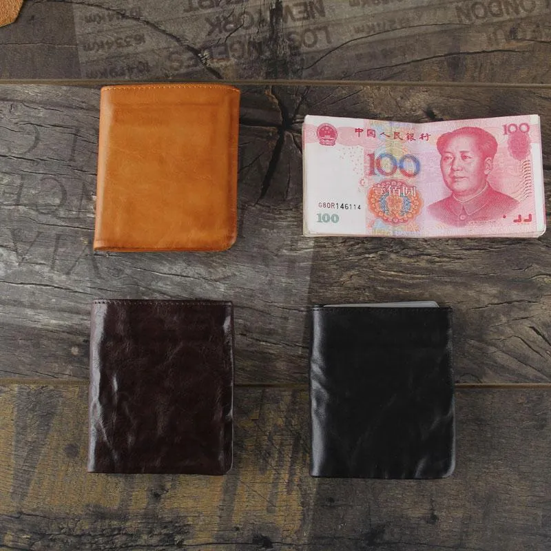 Handmade Genuine Leather Mens Cool Slim Leather Billfod Wallet Men billfold Wallets Bifold for Men