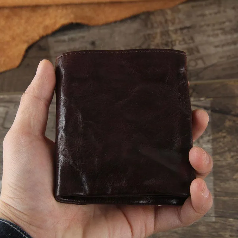 Handmade Genuine Leather Mens Cool Slim Leather Billfod Wallet Men billfold Wallets Bifold for Men