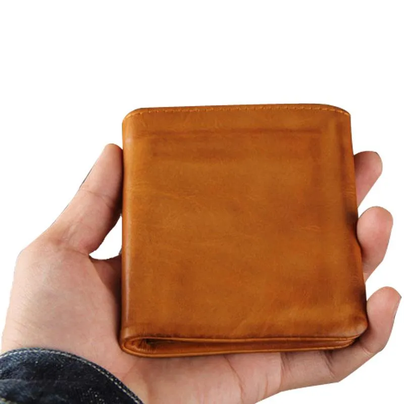 Handmade Genuine Leather Mens Cool Slim Leather Billfod Wallet Men billfold Wallets Bifold for Men