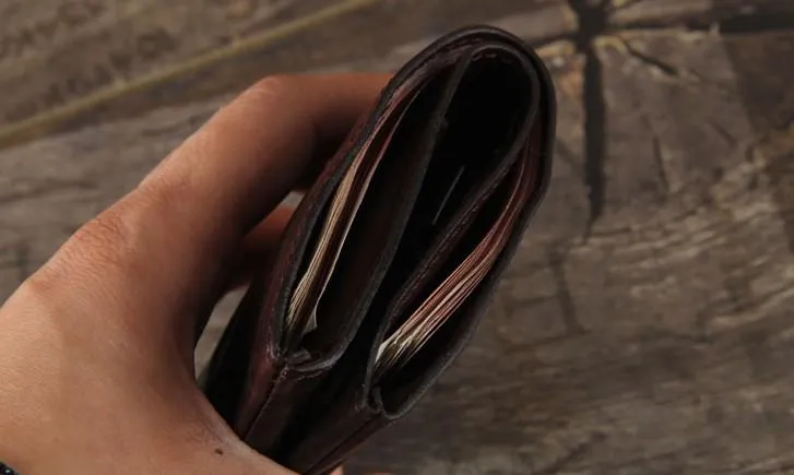Handmade Genuine Leather Mens Cool Slim Leather Billfod Wallet Men billfold Wallets Bifold for Men