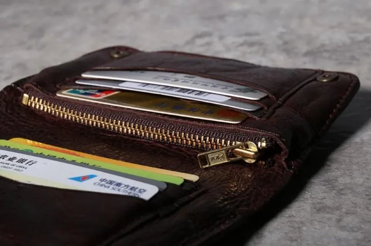 Handmade Genuine Leather Mens Cool Slim Leather billfold Wallet Men Small Wallets Bifold for Men