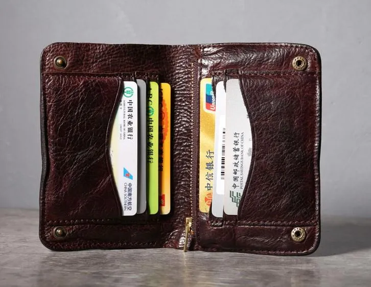 Handmade Genuine Leather Mens Cool Slim Leather billfold Wallet Men Small Wallets Bifold for Men