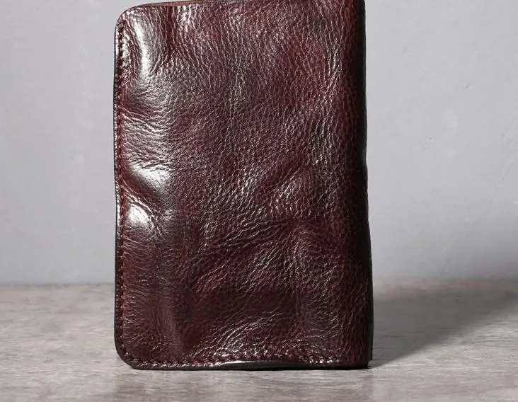 Handmade Genuine Leather Mens Cool Slim Leather billfold Wallet Men Small Wallets Bifold for Men