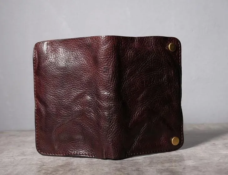 Handmade Genuine Leather Mens Cool Slim Leather billfold Wallet Men Small Wallets Bifold for Men