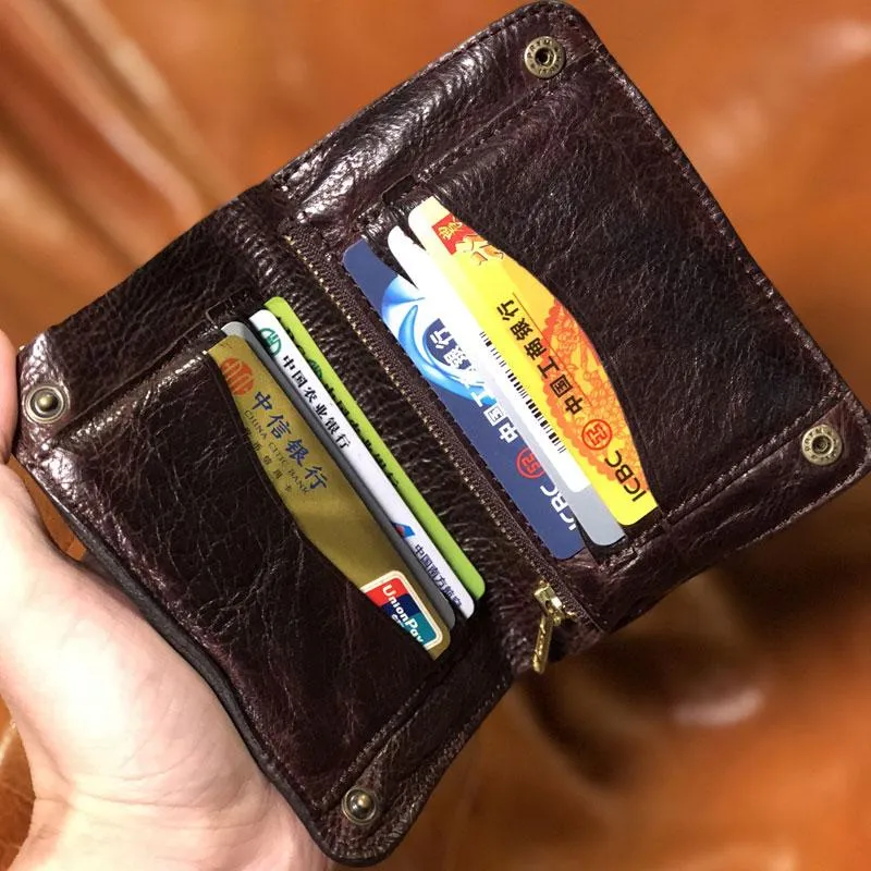 Handmade Genuine Leather Mens Cool Slim Leather billfold Wallet Men Small Wallets Bifold for Men