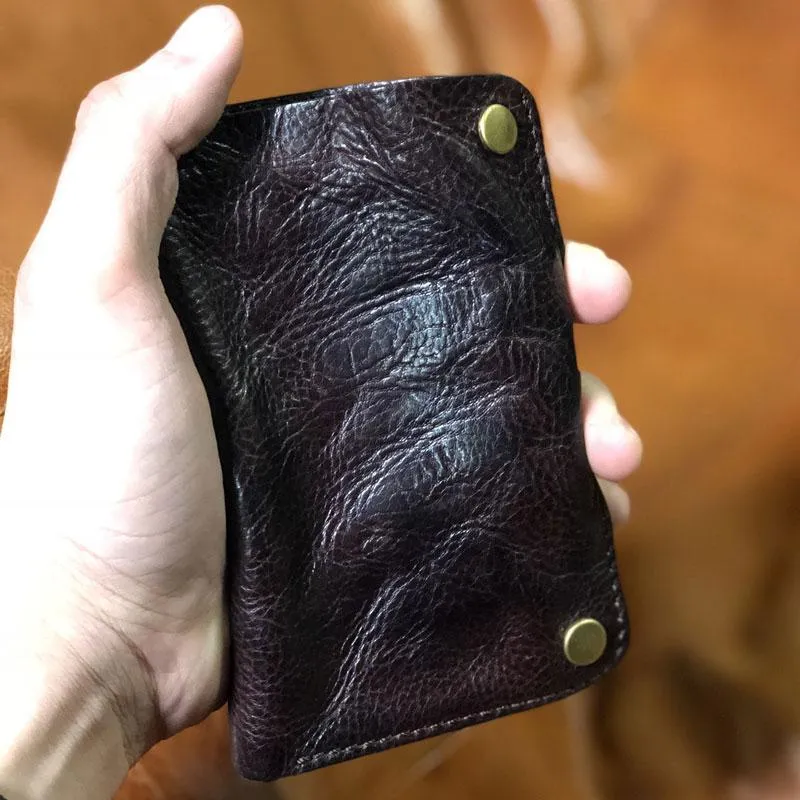 Handmade Genuine Leather Mens Cool Slim Leather billfold Wallet Men Small Wallets Bifold for Men